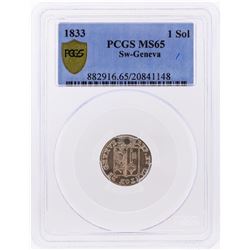 1833 Swiss Geneva 1 Sol Coin PCGS Graded MS65