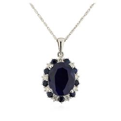 14KT White Gold 13.67ctw Blue Sapphire and Diamond Pendant with Chain