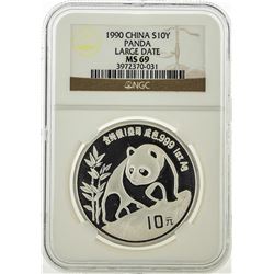 1990 China 10 Yuan Silver Panda NGC MS69