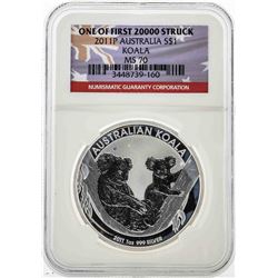 2011P $1 Australia Koala Silver Coin NGC MS70