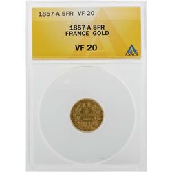 1857-A France 5 Francs Gold Coin ANACS VF20