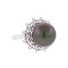 Image 1 : 14KT White Gold 13.00mm Tahitian Cultured Black Pearl and Diamond Ring