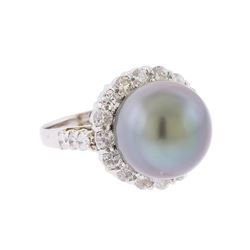 14KT White Gold 12.00mm Tahitian Cultured Black Pearl and Diamond Ring