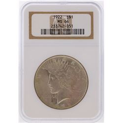 1922 $1 Peace Silver Dollar Coin NGC MS64