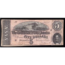 1864 $5 The Confederate States of America Note
