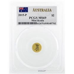 2015-P $2 Australia Mini Koala Gold Coin PCGS MS69