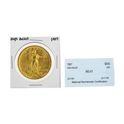1907 $20 St. Gaudens High Relief Double Eagle Gold Coin