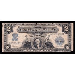 1899 $2 Mini Porthole Silver Certificate Note - Pinholes