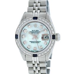 Rolex Ladies Stainless Steel Blue MOP Diamond And Sapphire Datejust Wristwatch