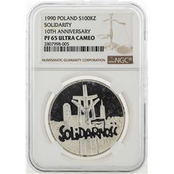 1990 Poland 100K Zlotych Silver Coin NGC PF65 Ultra Cameo