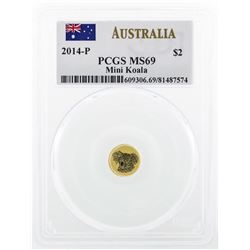 2014-P $2 Australia Mini Koala Gold Coin PCGS MS69