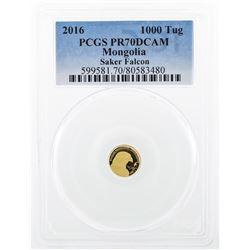 2016 Mongolia 1000 Tug Saker Falcon Gold Coin PCGS PR70DCAM