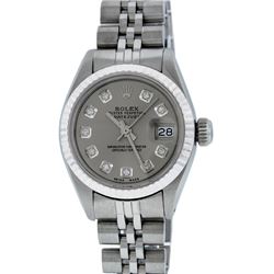 Rolex Ladies Stainless Steel Slate Grey Diamond And White Gold Datejust Wristwat