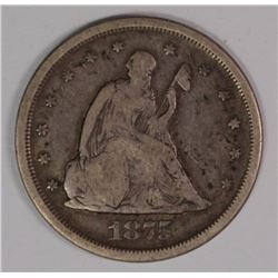 1875-S TWENTY CENT PIECE, VG/FINE