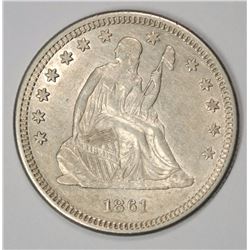 1861 SEATED LIBERTY QUARTER, CHOICE BU  NICE