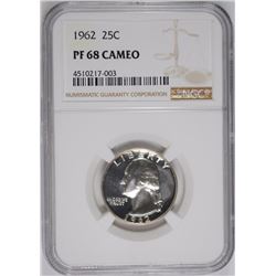 1962 WASHINGTON QUARTER, NGC PF-68 CAMEO