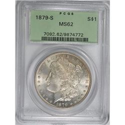 1879-S MORGAN SILVER DOLLAR, PCGS MS-62 OLD GREEN HOLDER