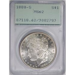 1880-S MORGAN SILVER DOLLAR, PCGS MS-62  "RATTLER" HOLDER