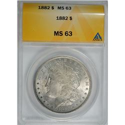 1882 MORGAN SILVER DOLLAR, ANACS MS-63  TONED