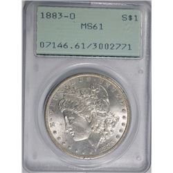 1883-O MORGAN SILVER DOLLAR, PCGS MS-61  "RATTLER" HOLDER