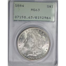 1884 MORGAN SILVER DOLLAR, PCGS MS-63 "RATTLER" HOLDER