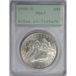 1900-O MORGAN SILVER DOLLAR, PCGS MS-63 "RATTLER" HOLDER