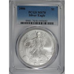 2006 AMERICAN SILVER EAGLE, PCGS MS-70  PERFECT! PCGS PRICE GUIDE=$210.00