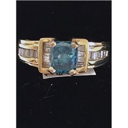 14kt Gold Ladies Blue Princess Cut Diamond Ring