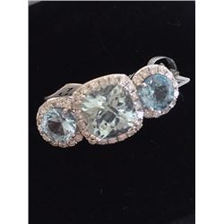 14kt Gold Ladies Aquamarine and Diamond Ring