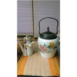 Porcelain Cracker Jar and Teapot