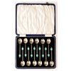 Image 1 : Marson & Jones (1919-1937) Sterling silver spoon set (x12) in its original case - Great Britain, Bir