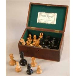 A British Chess Company set of Staunton Chessman, ebony and boxwood, in mahogany box with later b...