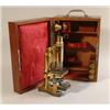 Image 1 : An early 20th Century French gilt microscope by Nachet, 17 Rue, St. Severin, Paris, in fitted mah...