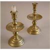 Image 1 : A near pair of Dutch Heemskirk candlesticks with broad wax pans and domed feet 8.5in....
