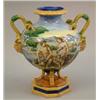 Image 1 : A Cantagalli style maiolica vase with scroll handles painted with nude figures in a landscape 11i...
