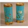 Image 1 : A pair of Mintons porcelain cylinder vases, painted with field flowers on a turquoise ground. Res...