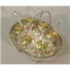 Image 1 : A plated egg cruet, six cups and spoons in a basket frame 9.5in....