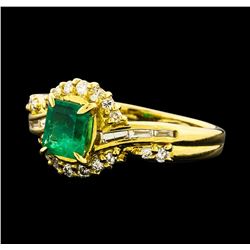 0.65 ctw Emerald and Diamond Ring - 18KT Yellow Gold