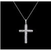 Image 2 : 1.02 ctw Diamond Cross Pendant With Chain - 14KT White Gold