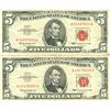 Image 1 : 1963 $5 VG/XF Red Seal Note Lot of 2