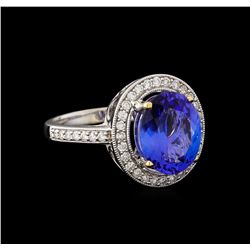 3.15 ctw Tanzanite and Diamond Ring - 14KT White Gold