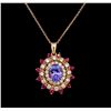 Image 1 : 14KT Rose Gold 3.41 ctw Tanzanite, Ruby and Diamond Pendant With Chain