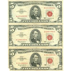 1963 $5 VG/XF Red Seal Note Lot of 3