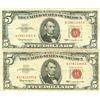 Image 1 : 1963 $5 VG/XF Red Seal Note Lot of 2