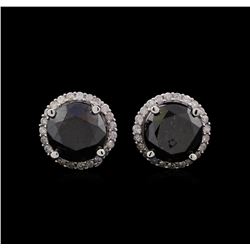 3.79 ctw Black Diamond Stud Earrings - 14KT White Gold