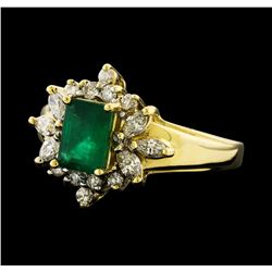 Emerald and Diamond Ring - 18KT Yellow Gold