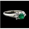 Image 1 : 0.60 ctw Emerald and Diamond Ring - Platinum