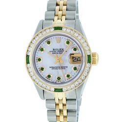 Rolex Two-Tone Emerald and Channel Set Diamond DateJust Ladies Watch