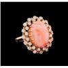 Image 1 : 9.60 ctw Pink Coral and Diamond Ring - 14KT Rose Gold