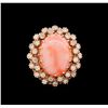 Image 2 : 9.60 ctw Pink Coral and Diamond Ring - 14KT Rose Gold